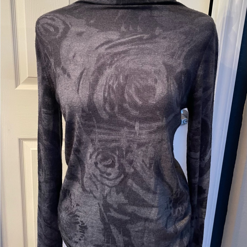 Avant Toi Cashmere Silk Floral Grey  Turtleneck S - Picture 9 of 9